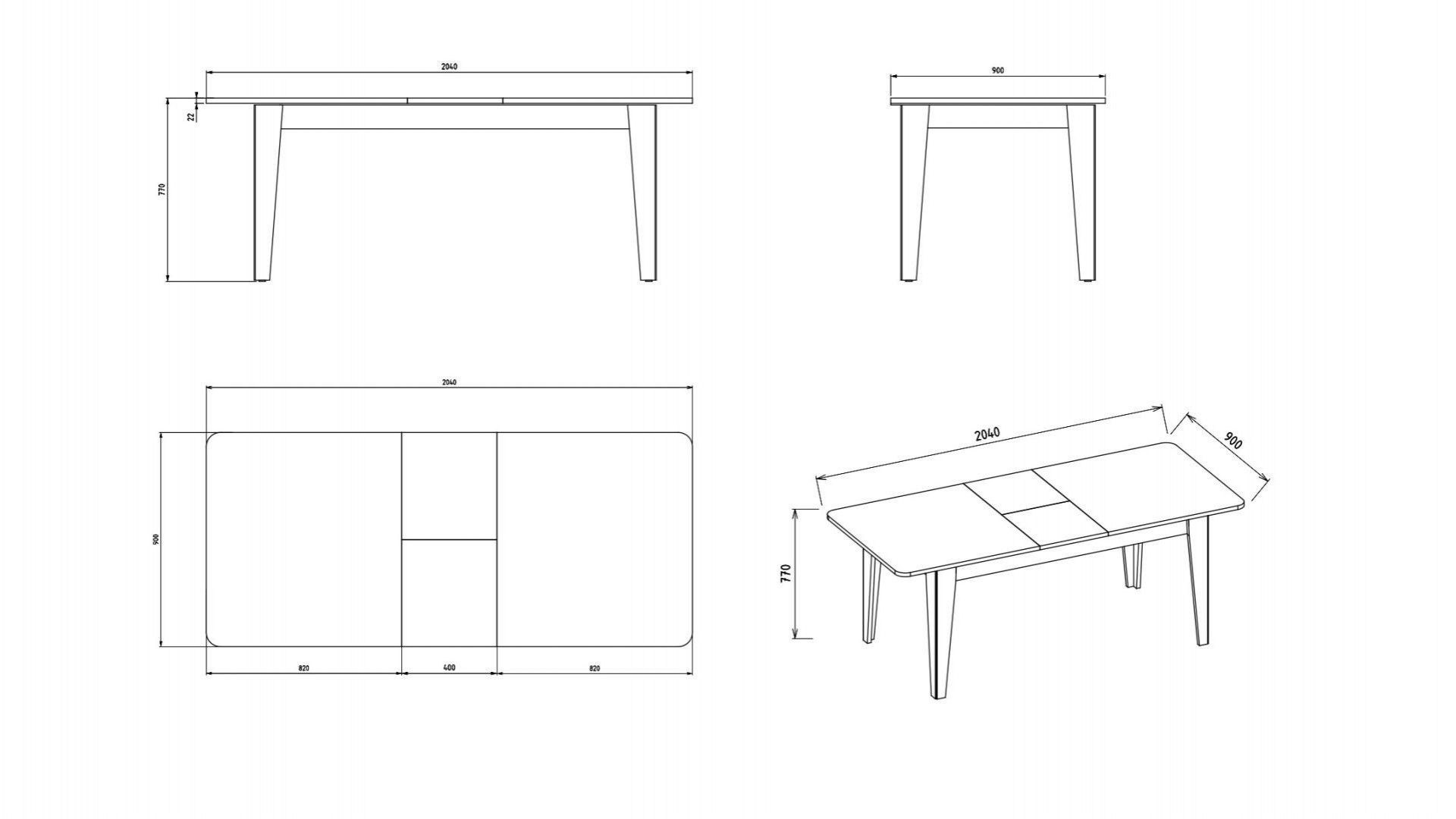 Vilza Esstisch Weiss, ausziehbar