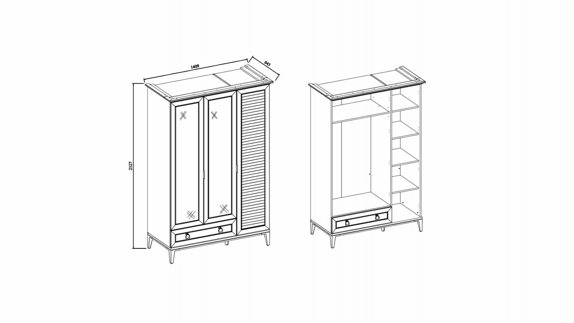 Vilza 3-türiger Kleiderschrank
