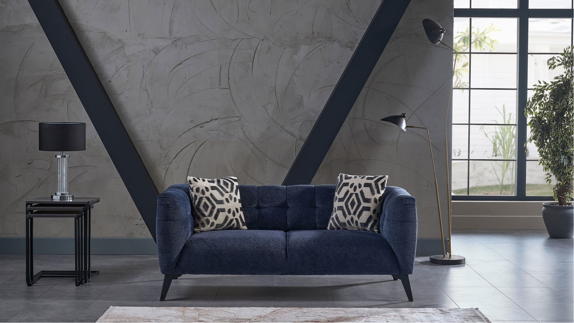 Indiana 2er-Sofa - Schwarze Füße