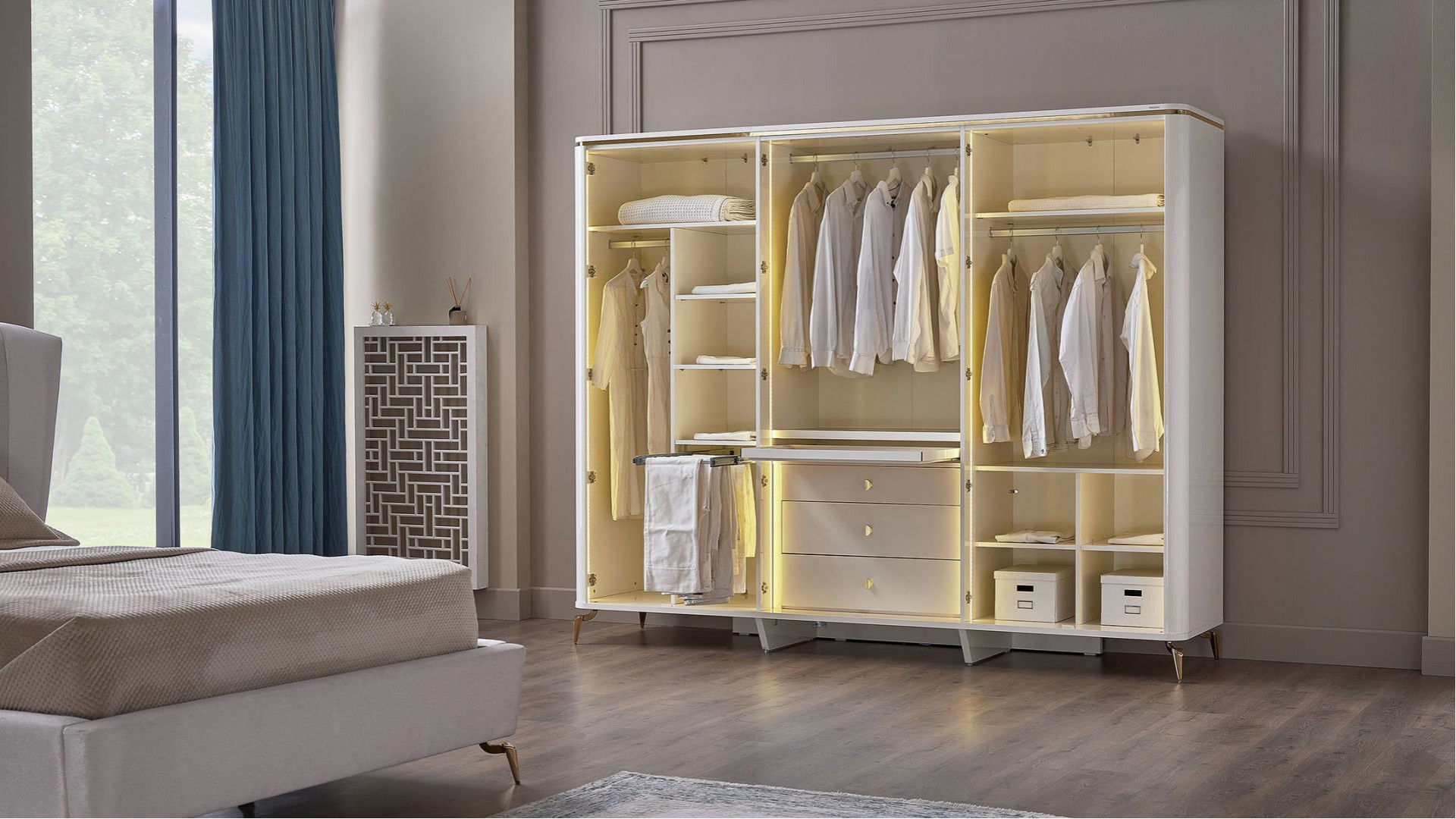 Plaza 6-türiger Schrank - Elfenbein