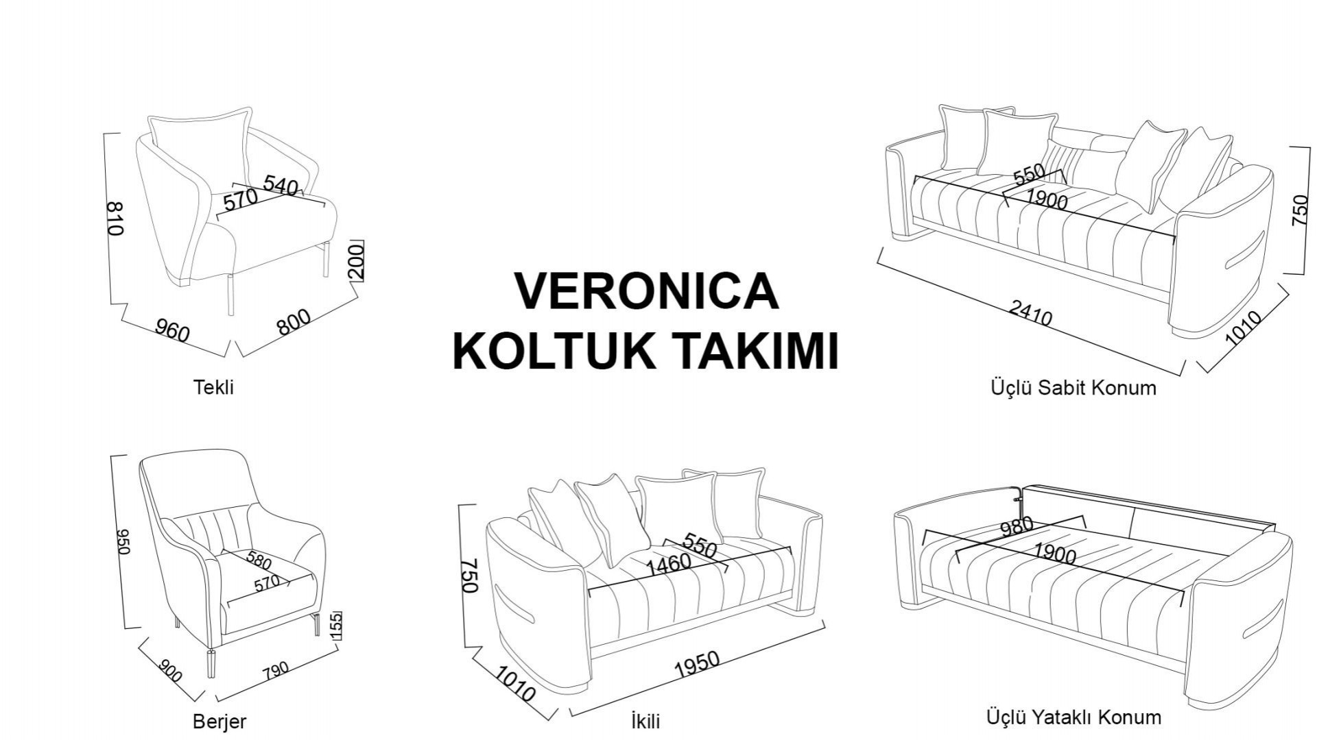 Veronica 3er-Sofa - Taupe
