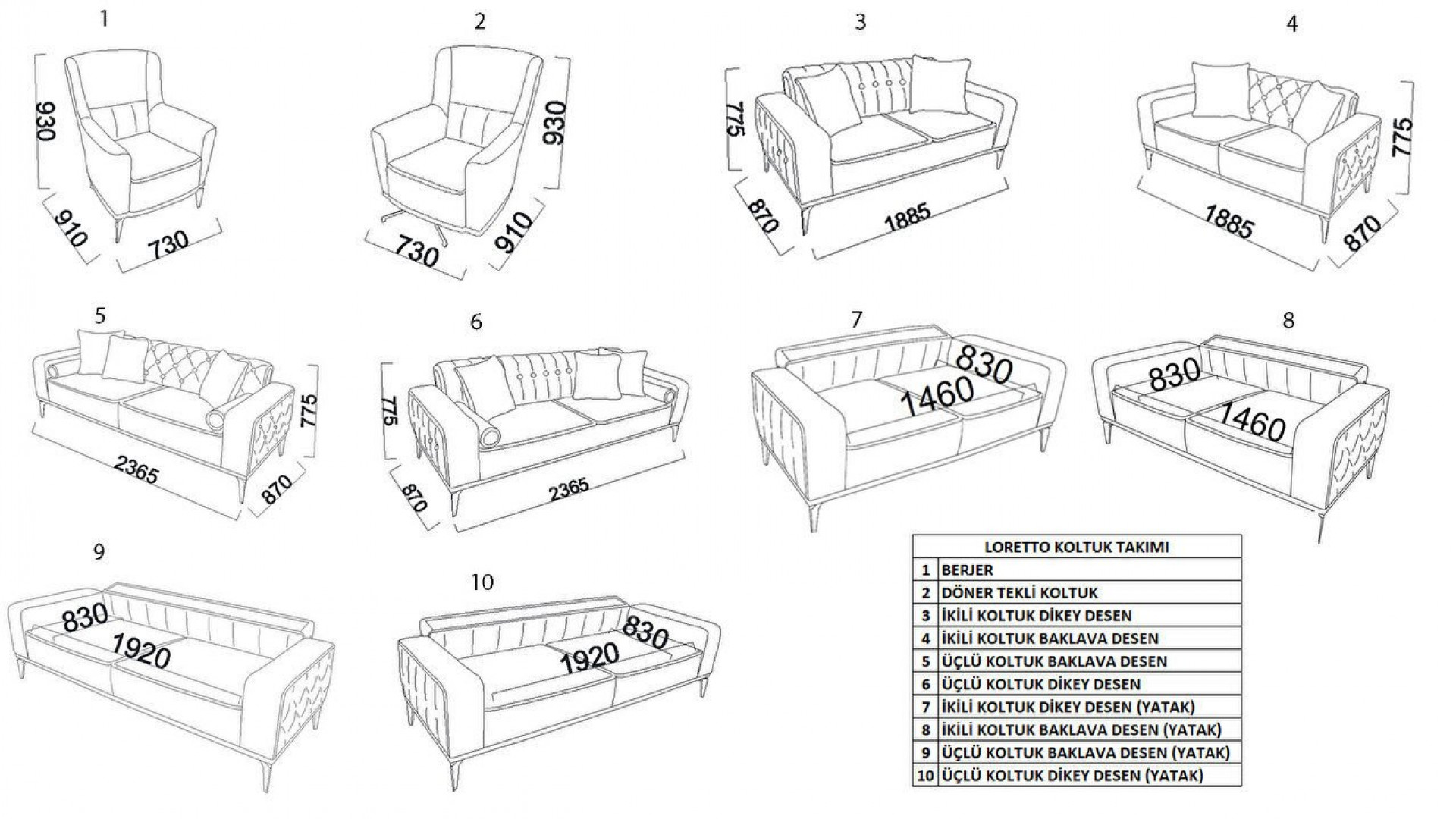 Loretto 3er-Sofa - Kreuzmuster