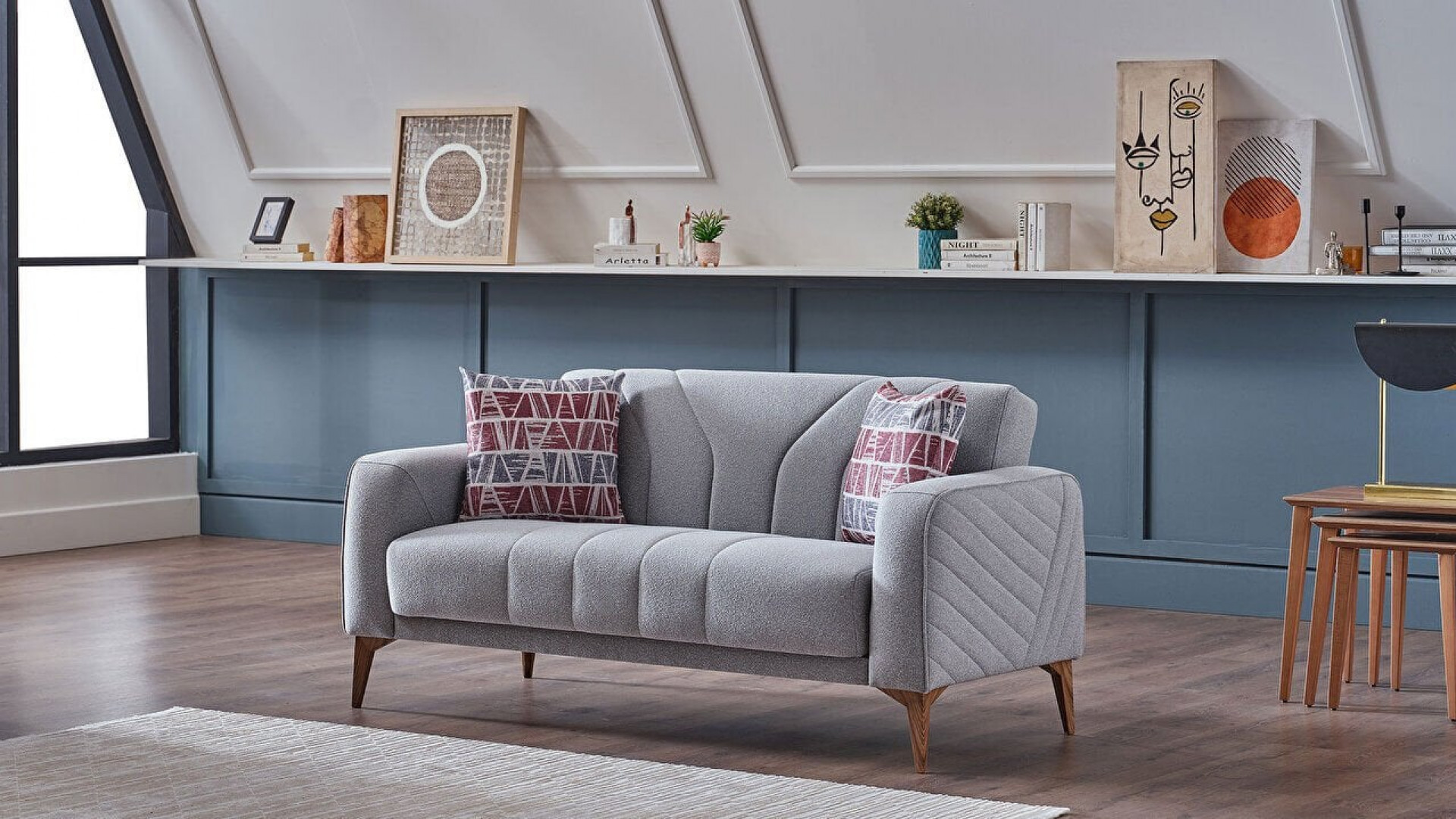 Mathias 2er-Sofa - Bordeaux-Kissen