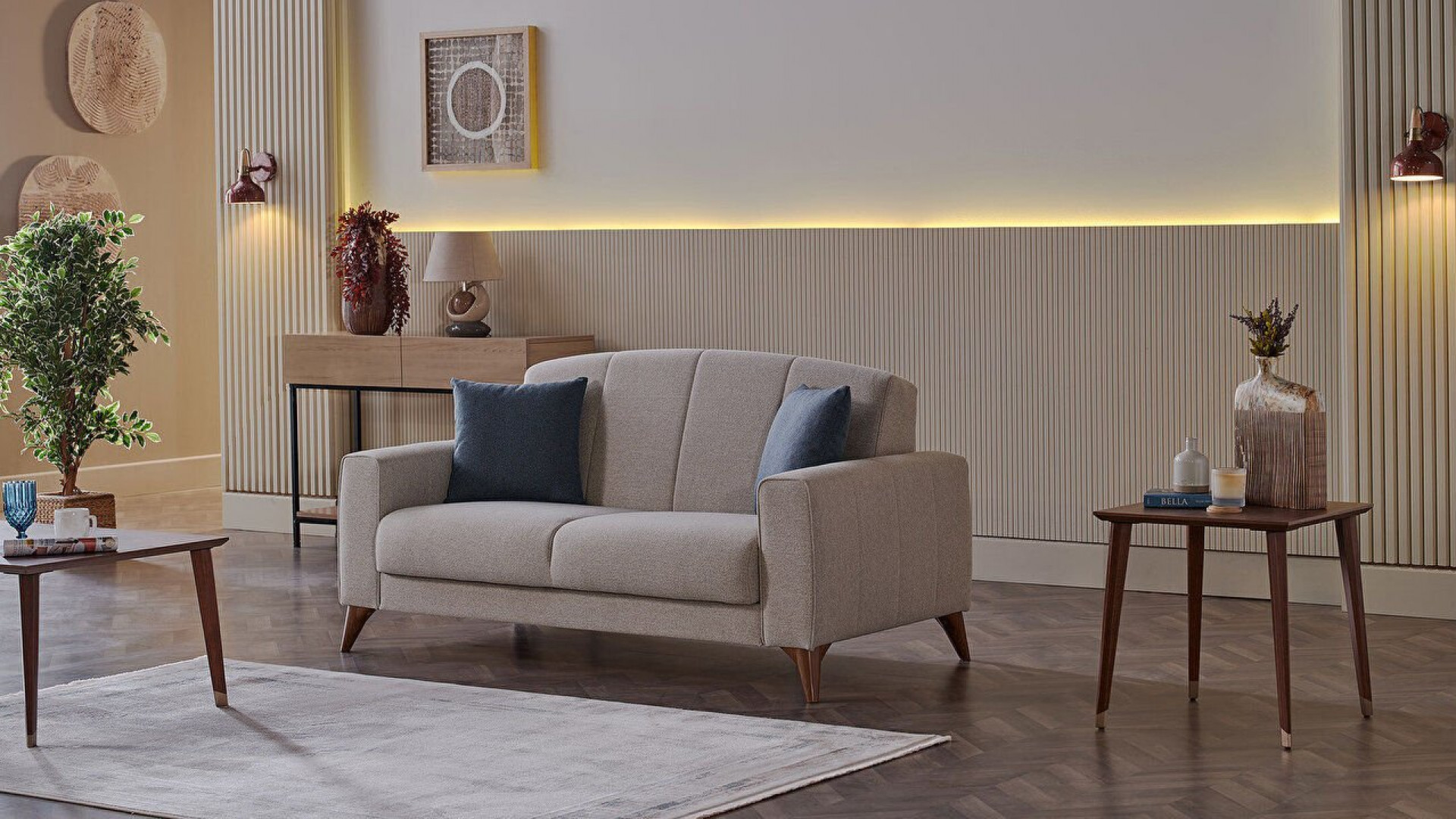 Nilya 2er-Sofa Creme - Blau