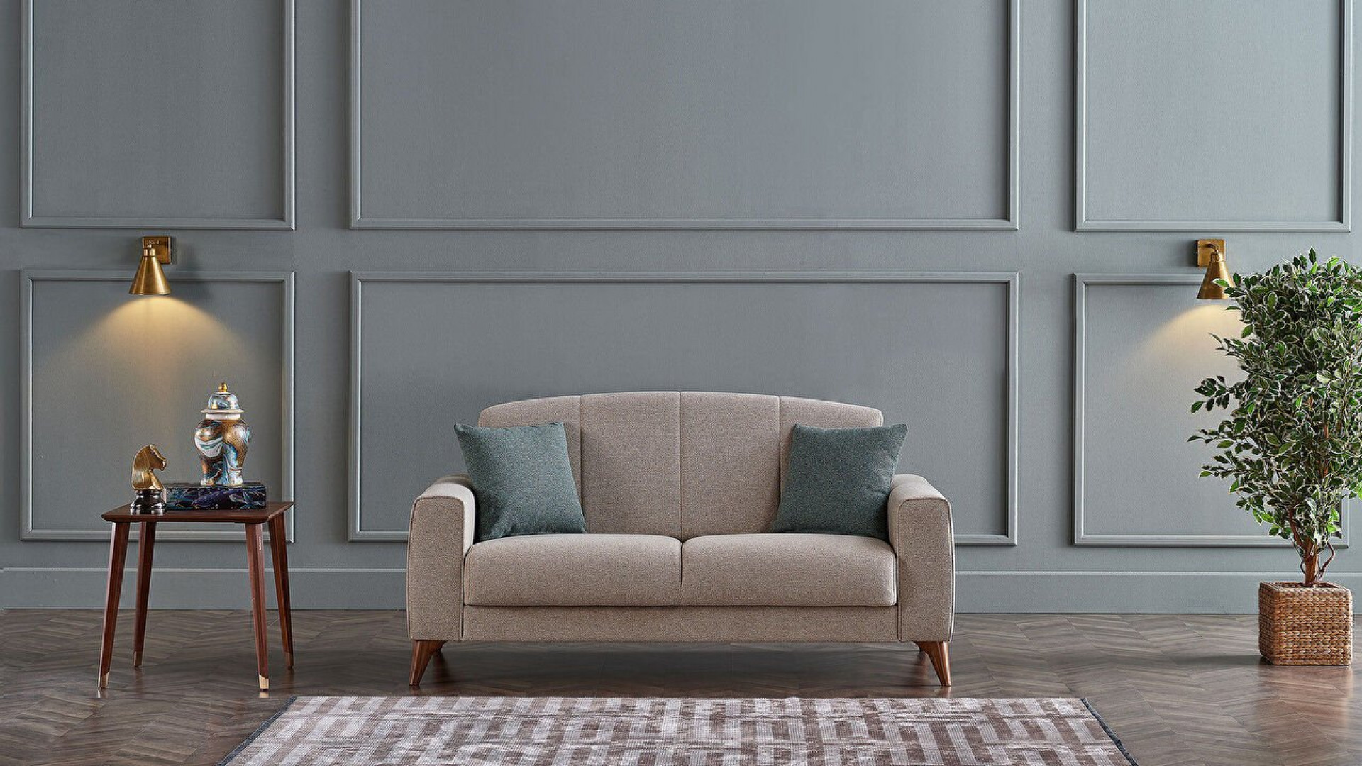 Nilya 2er-Sofa Creme - Grün