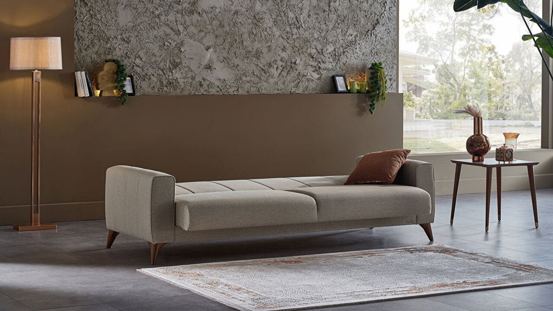 Nilya 3er-Sofa Creme - Ziegelrot