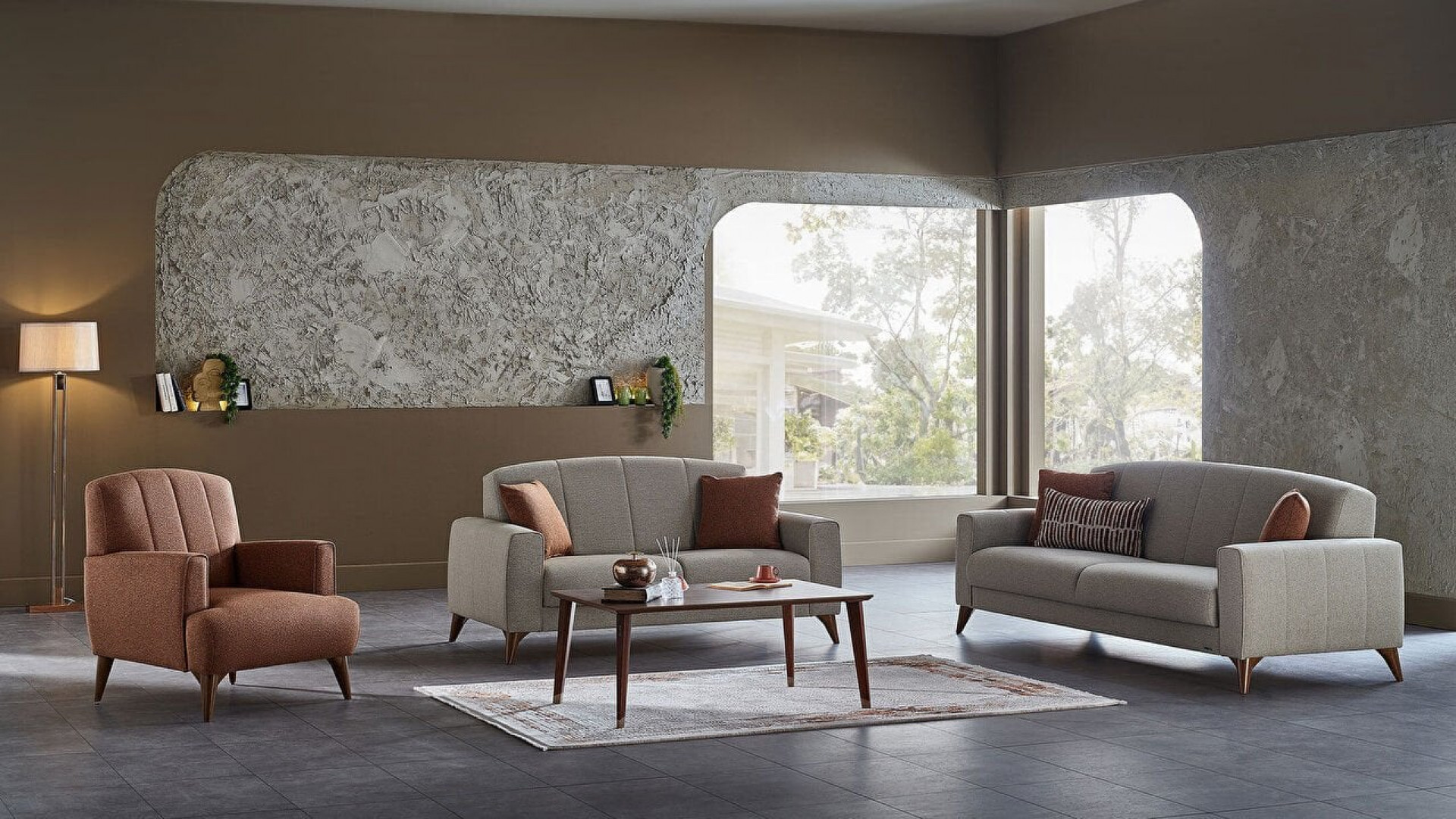 Nilya 3er-Sofa Creme - Ziegelrot