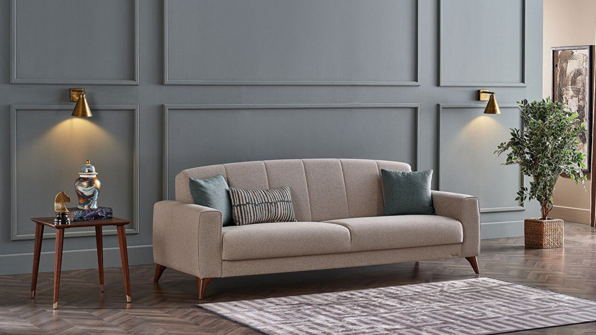 Nilya 3er-Sofa Creme - Grün