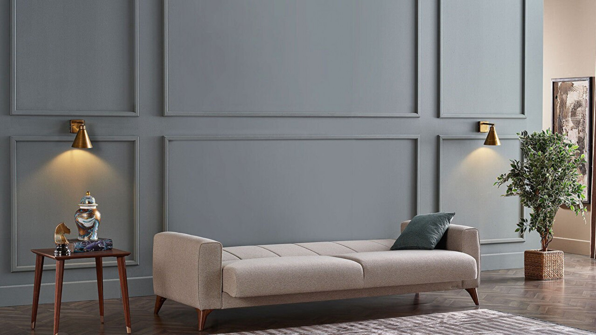 Nilya 3er-Sofa Creme - Grün