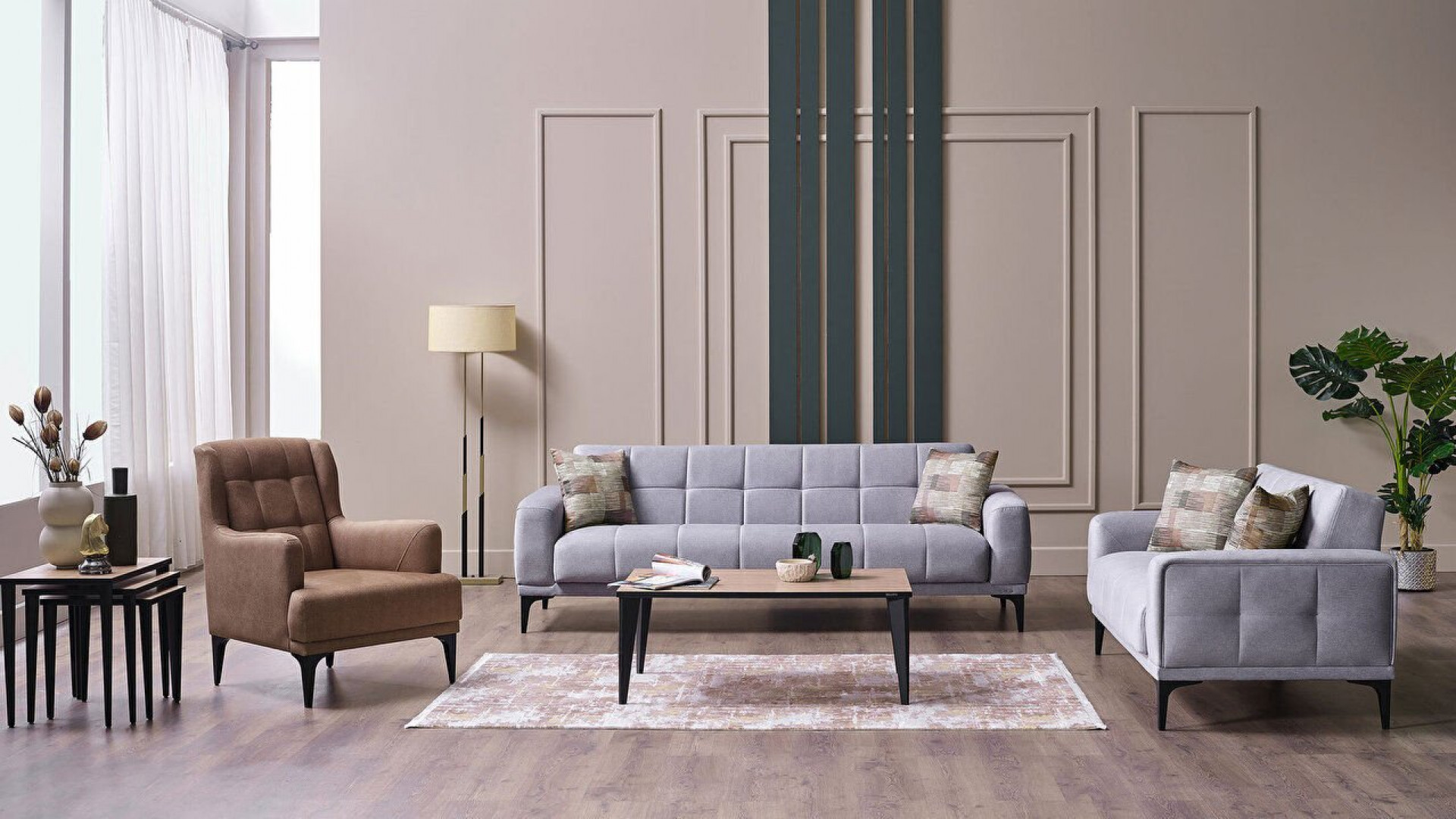 Palermo 2er-Sofa - Schwarze Füße