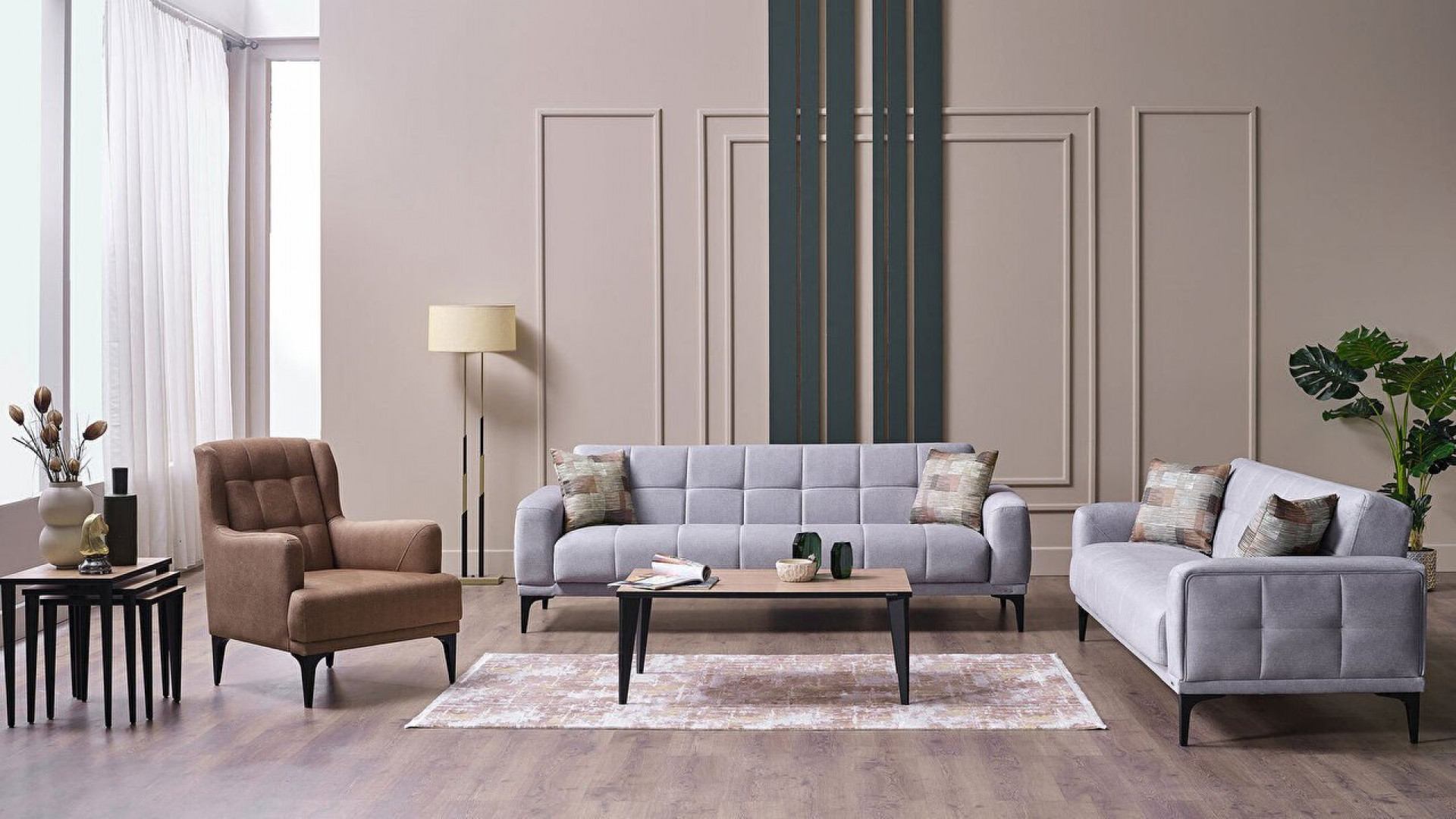 Palermo S 3er-Sofa - Schwarze Füße