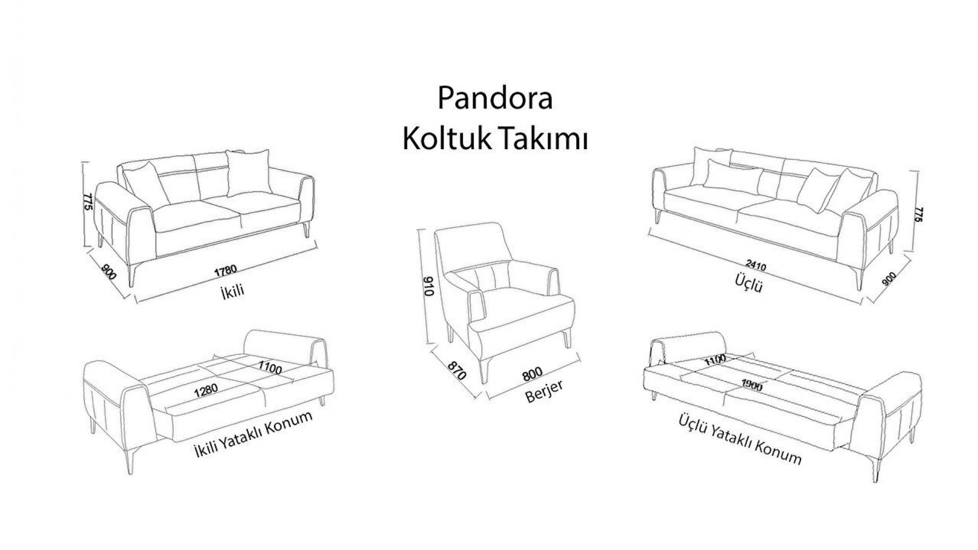 Pandora 2er-Sofa - Creme