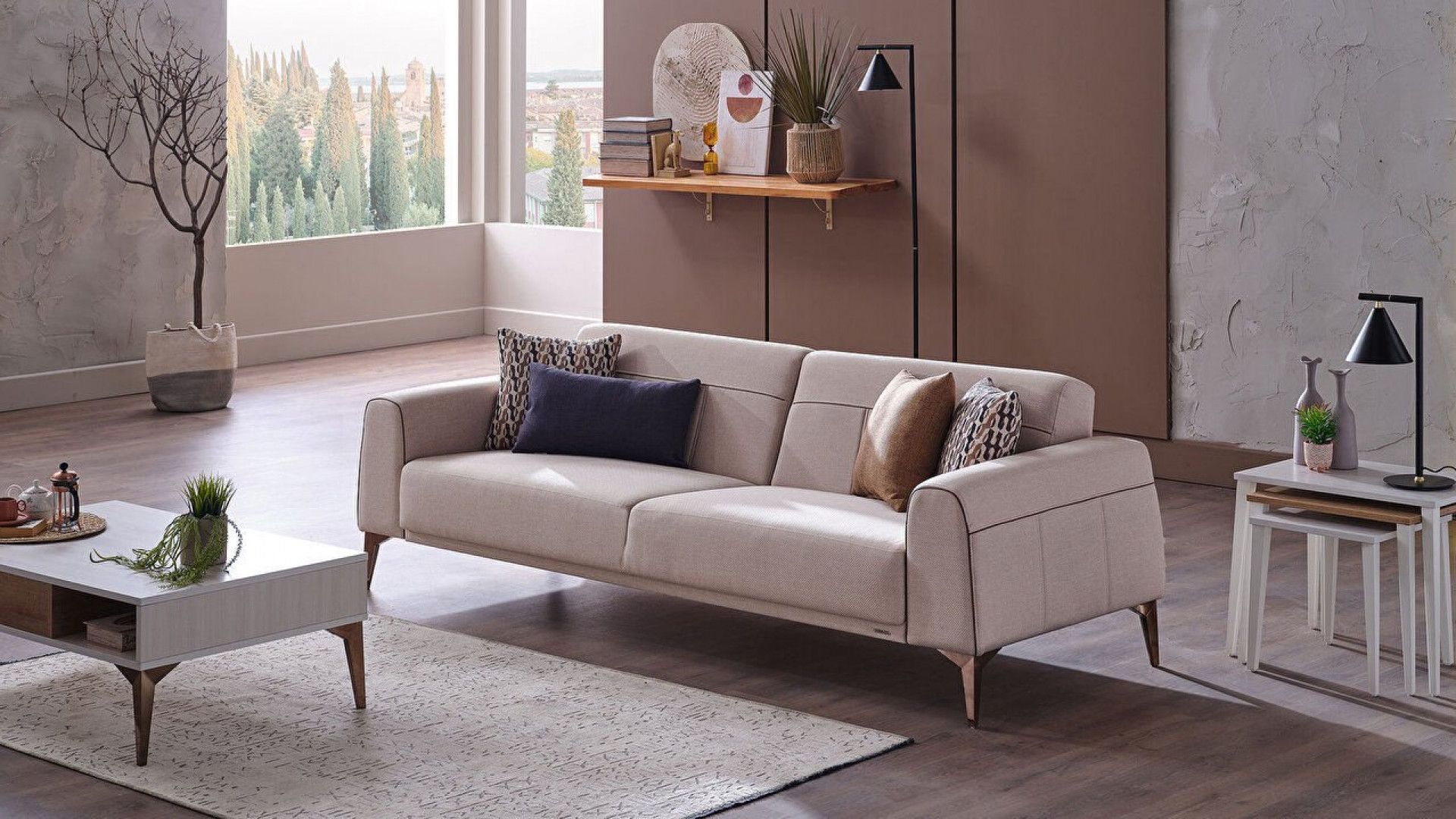 Pandora 3er-Sofa - Dunkelblaue Kissen