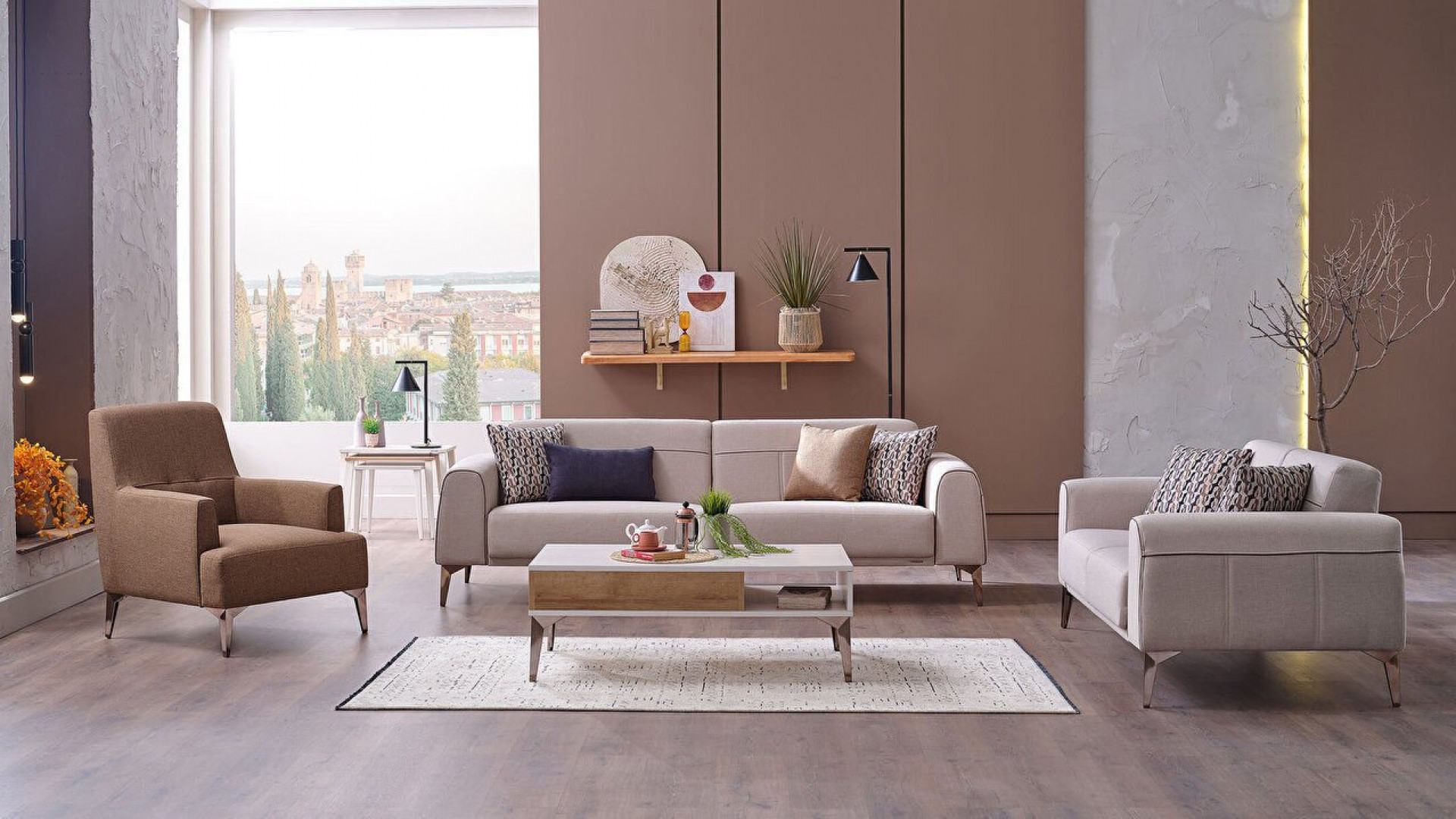 Pandora 3er-Sofa - Dunkelblaue Kissen