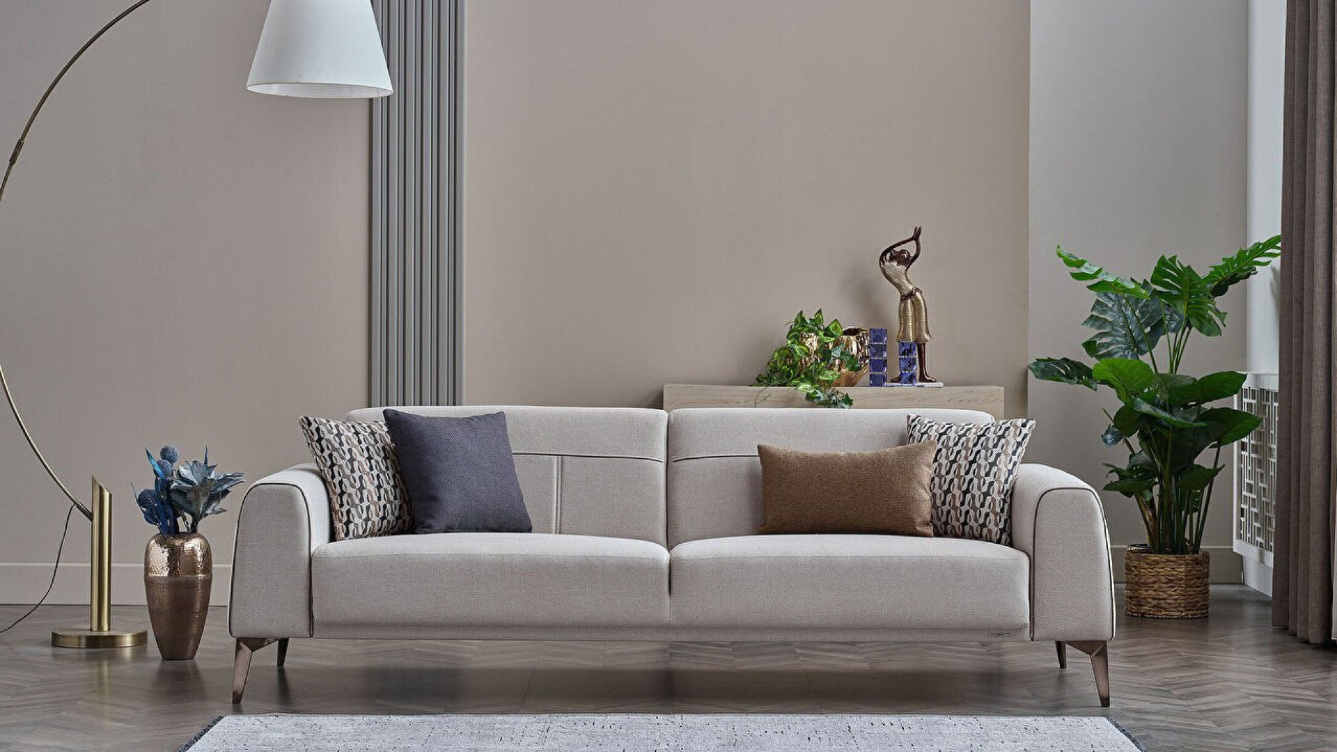 Pandora 3er-Sofa - Senfgelbe Kissen