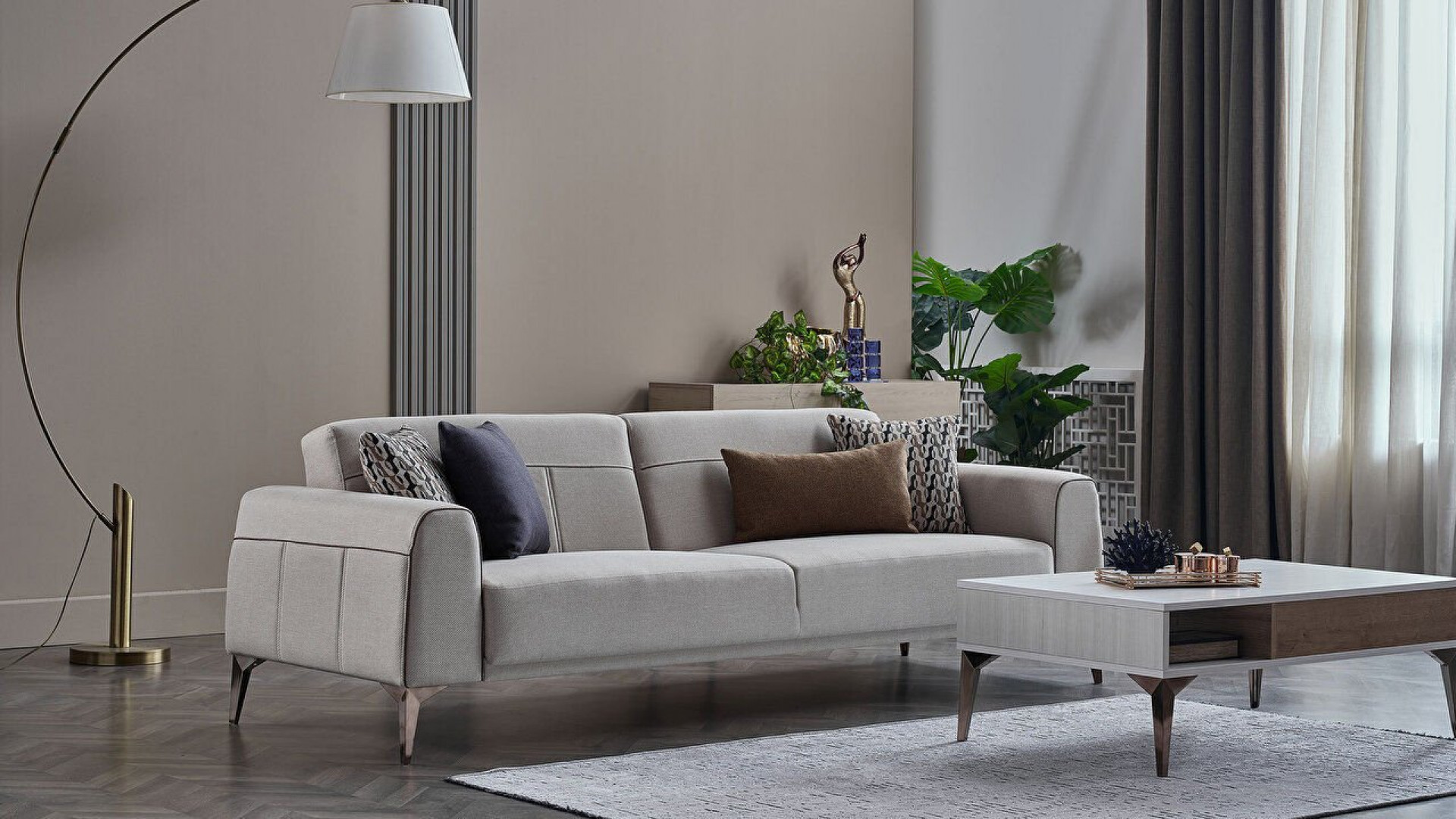 Pandora 3er-Sofa - Senfgelbe Kissen