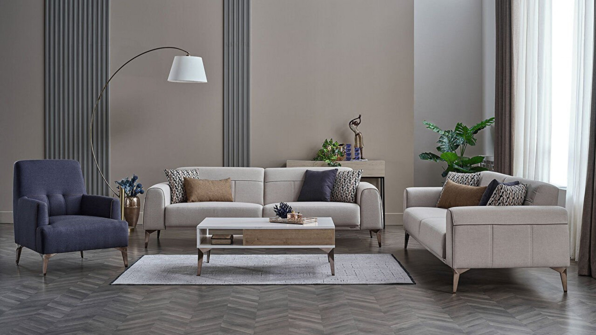 Pandora 3er-Sofa - Senfgelbe Kissen