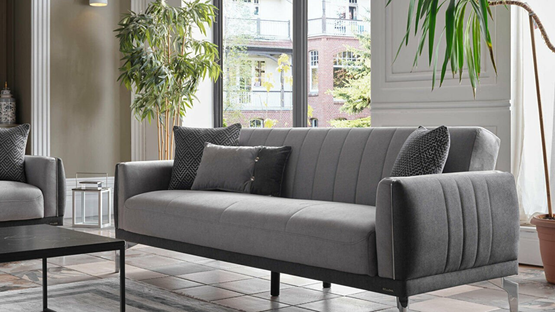 Valens 3er-Sofa - Anthrazit-Kissen