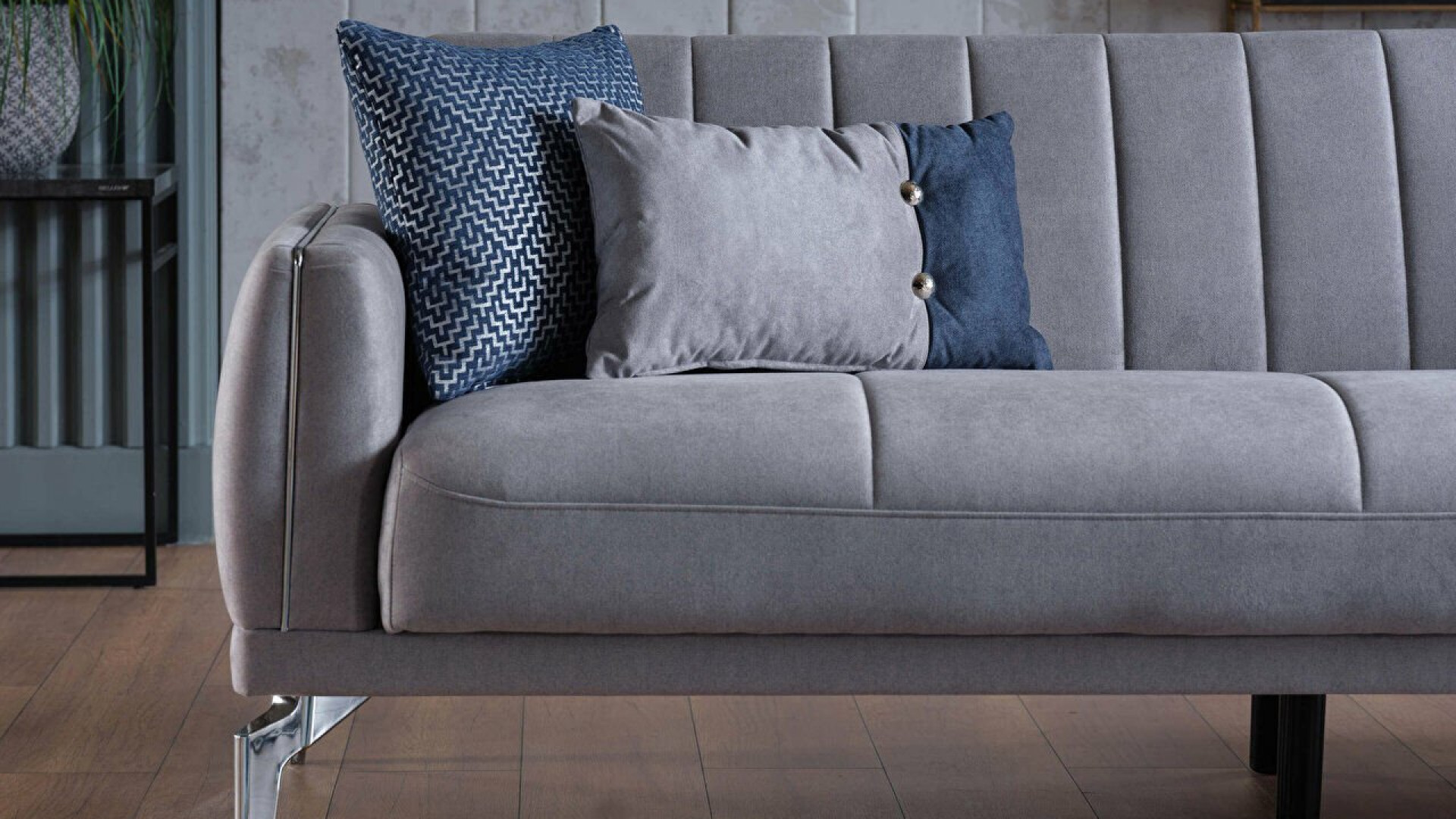 Valens 3er-Sofa - Dunkelblaue Kissen