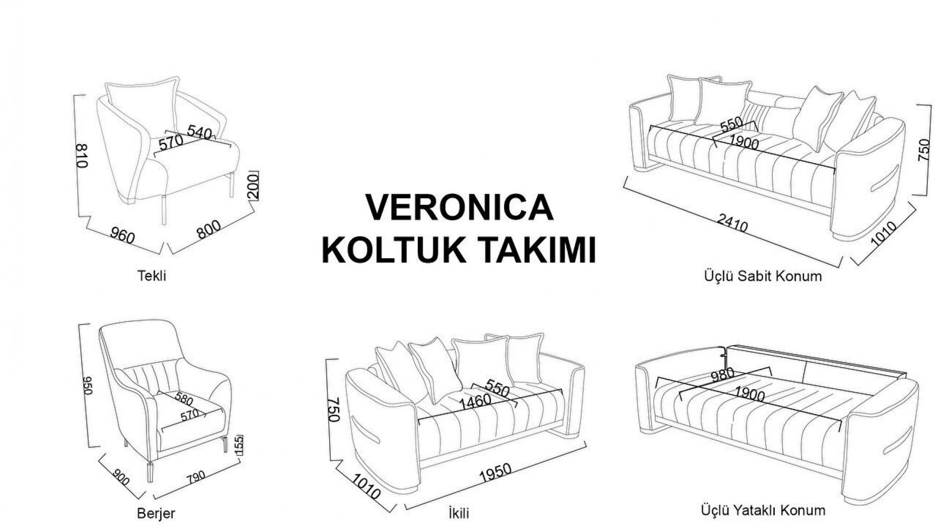 Veronica 3er-Sofa - Creme