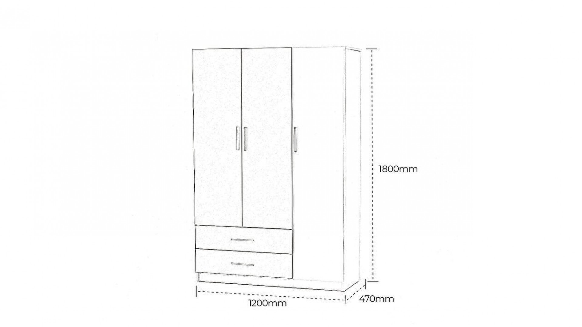Carlo 3-türiger Kleiderschrank - Eiche