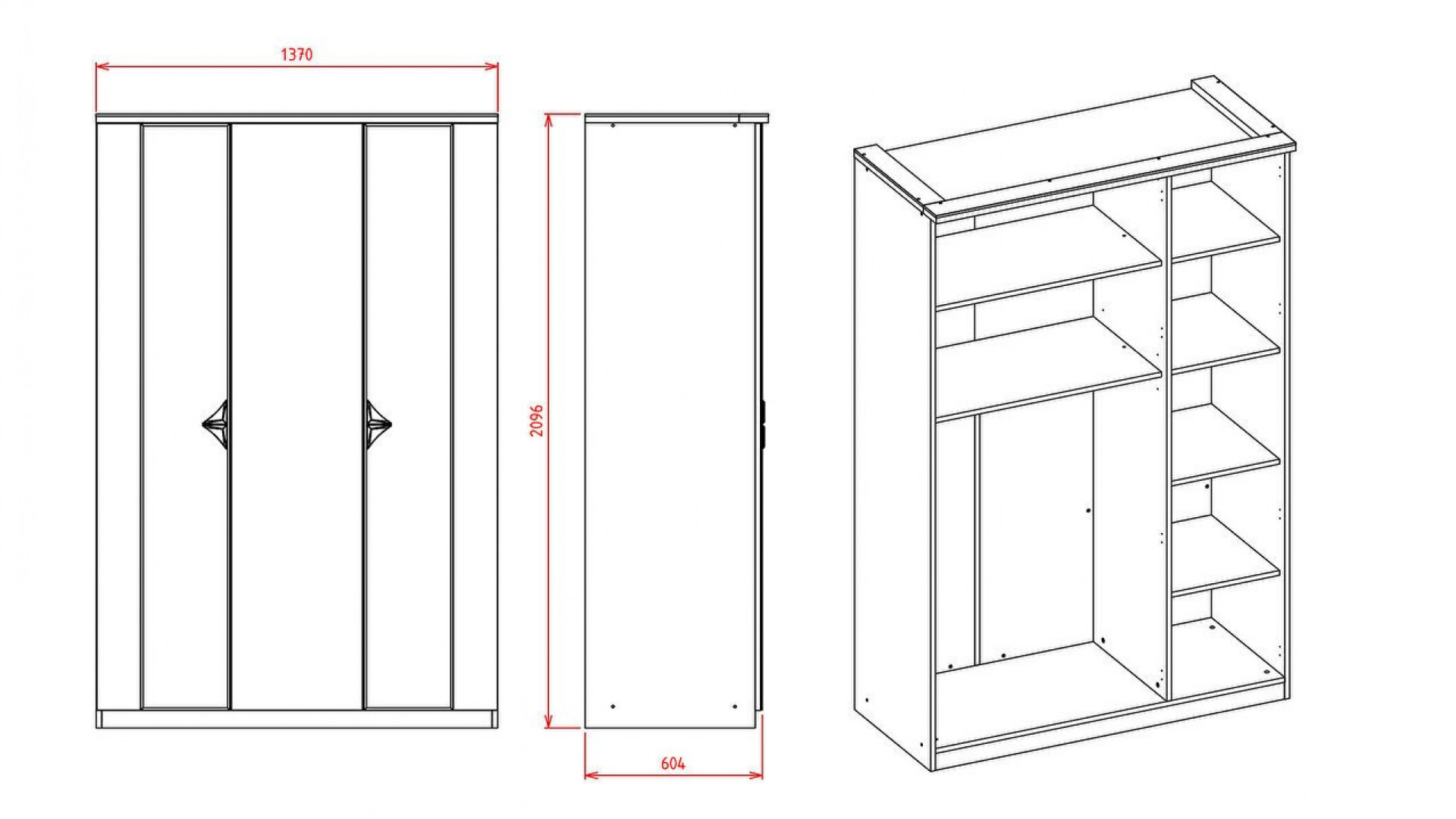 Leny 3-türiger Kleiderschrank