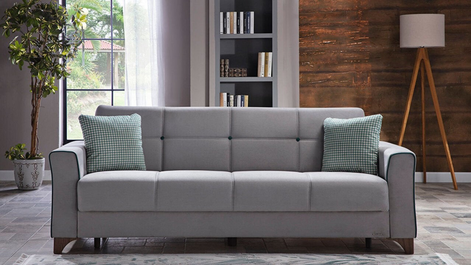 Tina 3er-Sofa - Dunkelblauer Saum