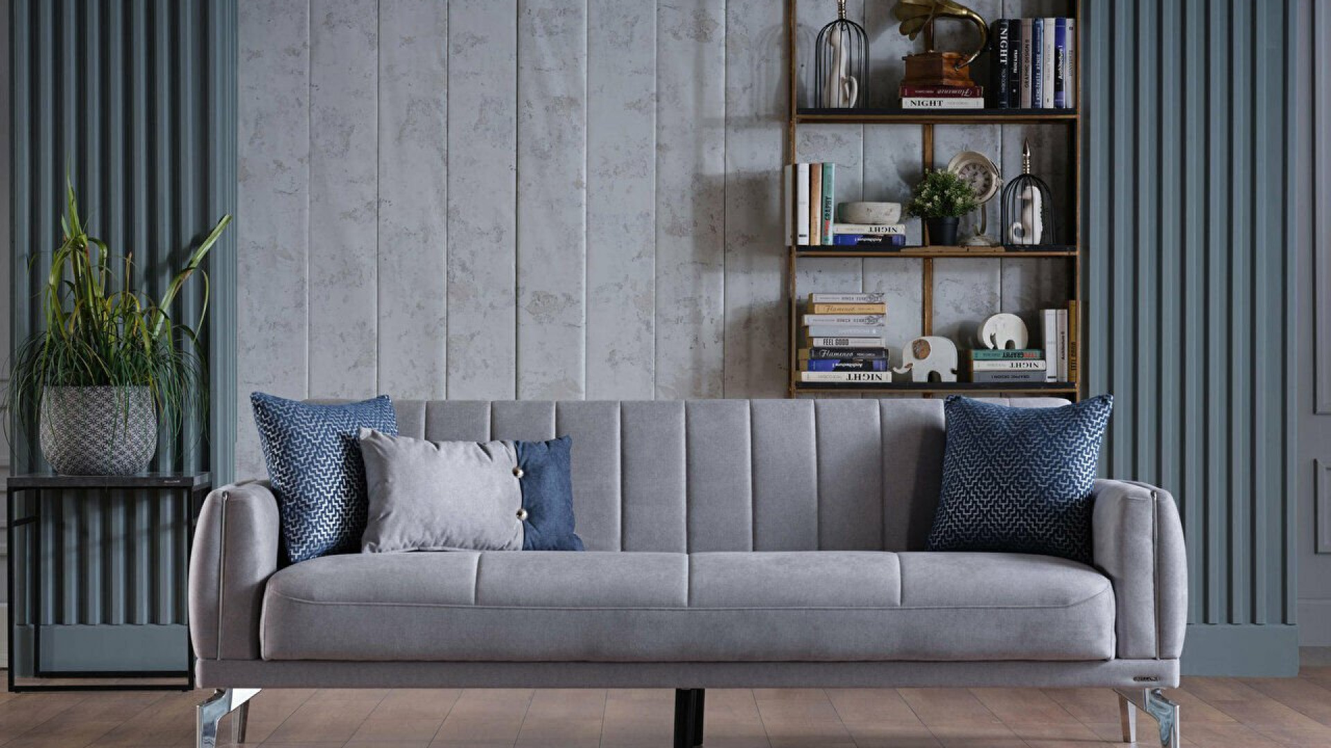 Valens 3er-Sofa - Dunkelblaue Kissen